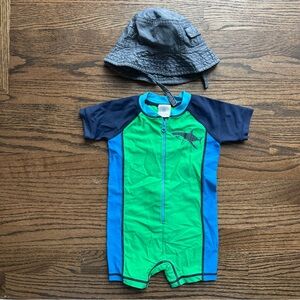 ☀️ Baby Swim Set – Hanna Andersson Swimsuit + Old Navy Bucket Hat